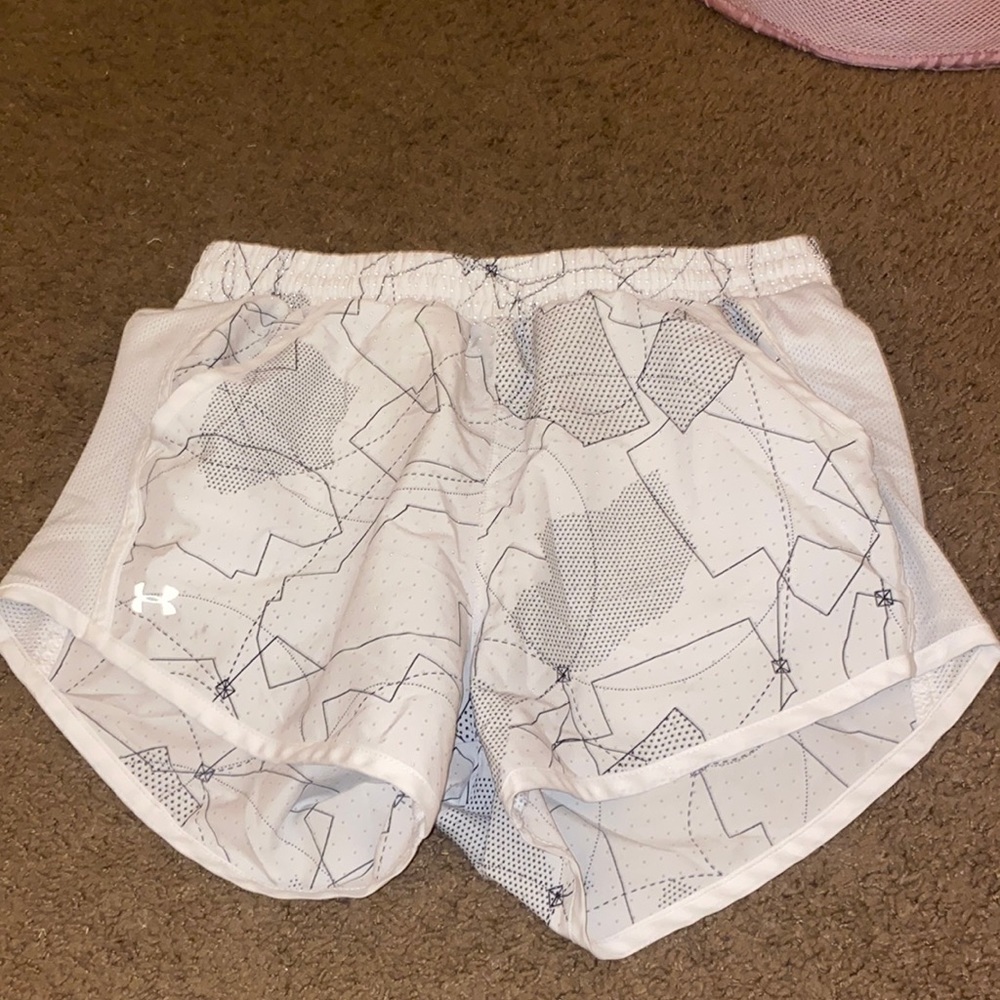 White and Black Under Armor Athletic Shorts